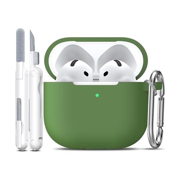 R-fun for AirPods 4 Case with Cleaner Kit,Full Protective Soft Skin Silicone Cover with Keychain for AirPods 4 Gen Case for Men Women,Compatible with Apple AirPods 4th Genaration Case 2024,Grass Green