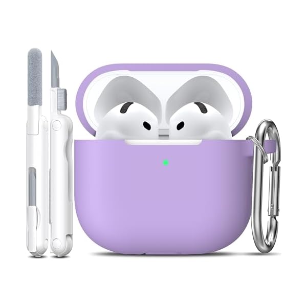 R-fun AirPods 4 Case with Cleaner Kit, Full Protective Soft Silicone Cover, Compatible with AirPods 4 Gen, Supports Wireless Charging, Purple, Nature Pattern