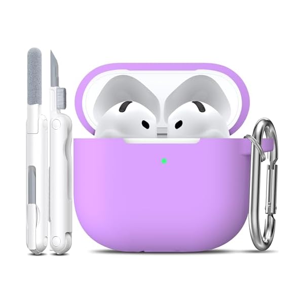 R-fun for AirPods 4th Case Cover with Cleaner Kit, Soft Skin Silicone Case Cover with Keychain, Full Protective Case for Men and Women, Compatible with Apple Latest AirPods 4 Case 2024, Lavender