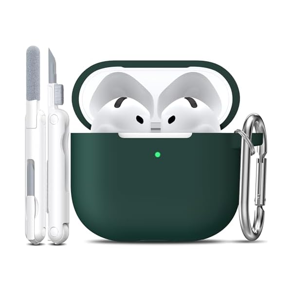 R-fun AirPods 4 Case with Cleaner Kit, Full Protective Soft Silicone Cover, Compatible with AirPods 4 Gen, Forest Green