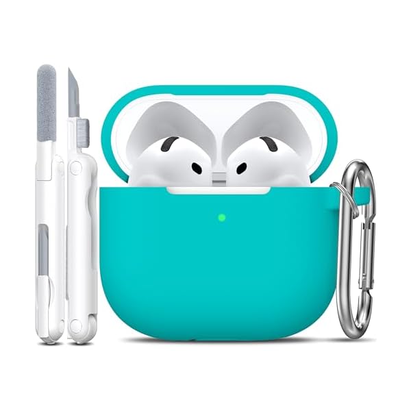 R-fun for AirPods 4th Case Cover with Cleaner Kit, Soft Skin Silicone Case Cover with Keychain, Full Protective Case for Men and Women, Compatible with Apple Latest AirPods 4 Case 2024, Teal