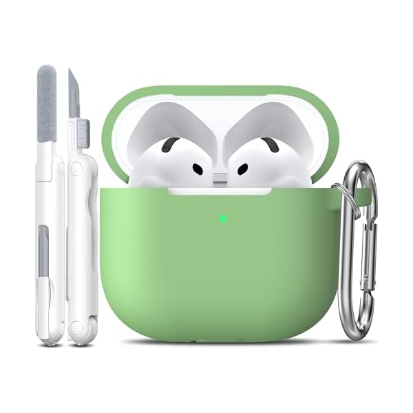 R-fun for AirPods 4th Case Cover with Cleaner Kit, Soft Skin Silicone Case Cover with Keychain, Full Protective Case for Men and Women, Compatible with Apple Latest AirPods 4 Case 2024?Avocado