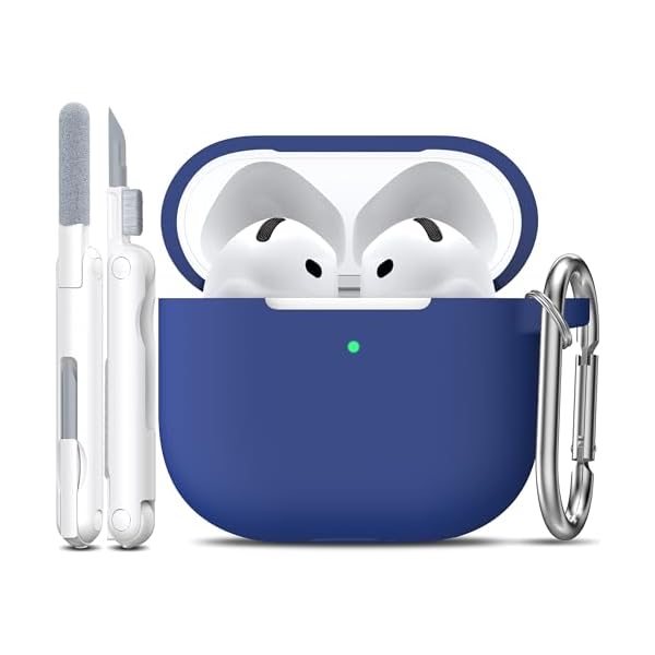R-fun for AirPods 4th Case Cover with Cleaner Kit, Soft Skin Silicone Case Cover with Keychain, Full Protective Case for Men and Women, Compatible with Apple Latest AirPods 4 Case 2024, Royal Blue