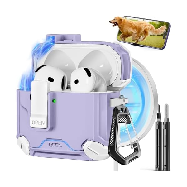 Compatible with AirPods 4th Case,Magnetic Automatic Lock with Phone Stand & Cleaning Kit,Compatible with Magsafe Cover -s-Purple