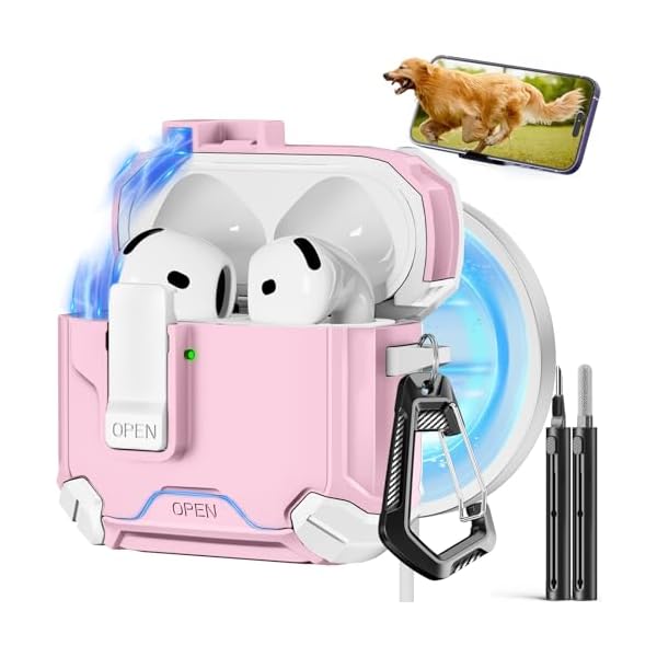 Compatible with AirPods 4th Case,Magnetic Automatic Lock with Phone Stand & Cleaning Kit,Compatible with Magsafe Cover -s-Pink