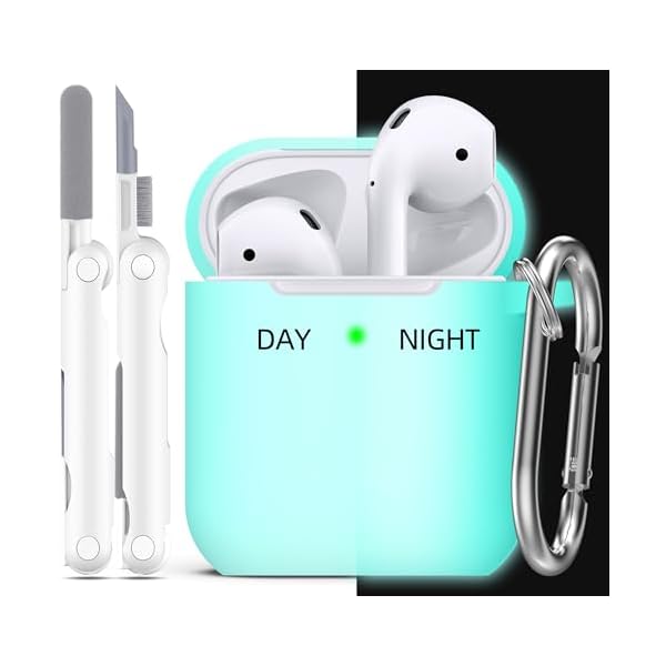 R-fun Compatible with AirPods Case Cover, Soft Silicone Protective Cover with Keychain for Women Men Compatible with Apple AirPods 2nd 1st Generation Charging Case, Front LED Visible,Glow Blue