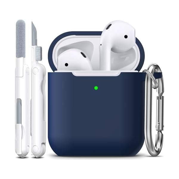 R-fun Compatible with AirPods Case Cover, Soft Silicone Protective Cover with Keychain for Women Men Compatible with Apple AirPods 2nd 1st Generation Charging Case, Front LED Visible,Midnight Blue