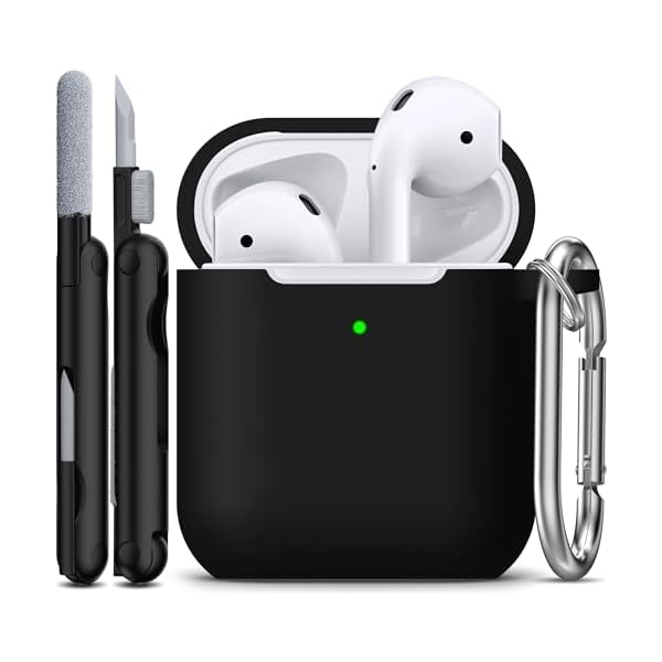 R-fun Compatible with AirPods Case Cover, Soft Silicone Protective Cover with Keychain for Women Men Compatible with Apple AirPods 2nd 1st Generation Charging Case, Front LED Visible,Black