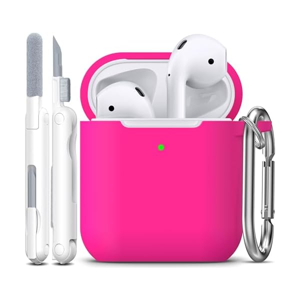 R-fun Compatible with AirPods Case Cover, Soft Silicone Protective Cover with Keychain for Women Men Compatible with Apple AirPods 2nd 1st Generation Charging Case, Front LED Visible,Rose Pink