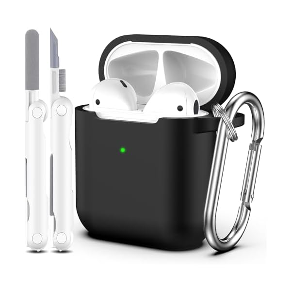 R-fun Compatible with AirPods 2nd Generation 2019,1st Gen 2016 Charging Case Cover,Soft Silicone Protective Case Compatible with Apple AirPods with Cleaner Kit & Keychain,Black