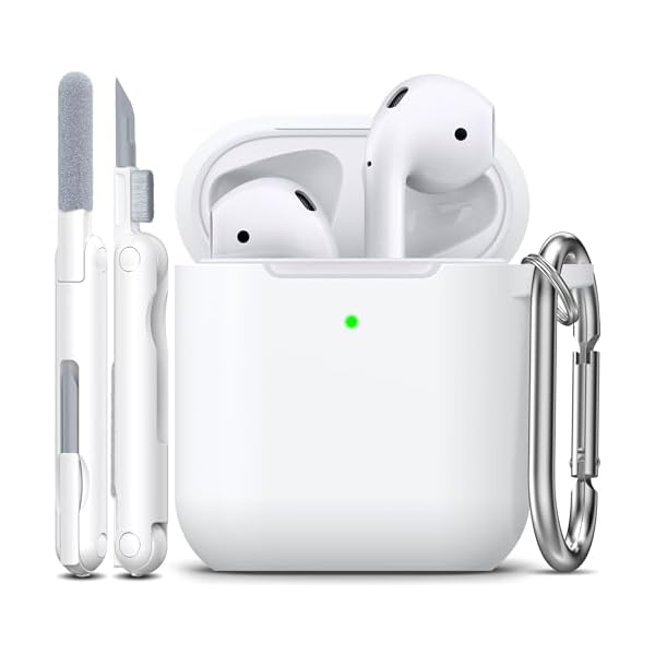 R-fun Compatible with AirPods Case Cover, Soft Silicone Protective Cover with Keychain for Women Men Compatible with Apple AirPods 2nd 1st Generation Charging Case, Front LED Visible,White