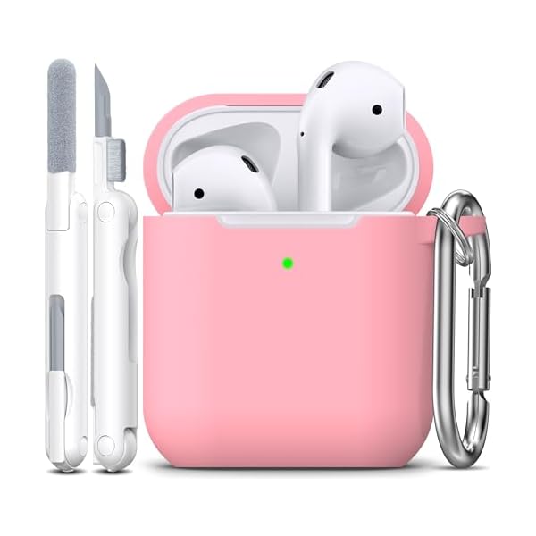 R-fun Compatible with AirPods Case Cover, Soft Silicone Protective Cover with Keychain for Women Men Compatible with Apple AirPods 2nd 1st Generation Charging Case, Front LED Visible,Pink