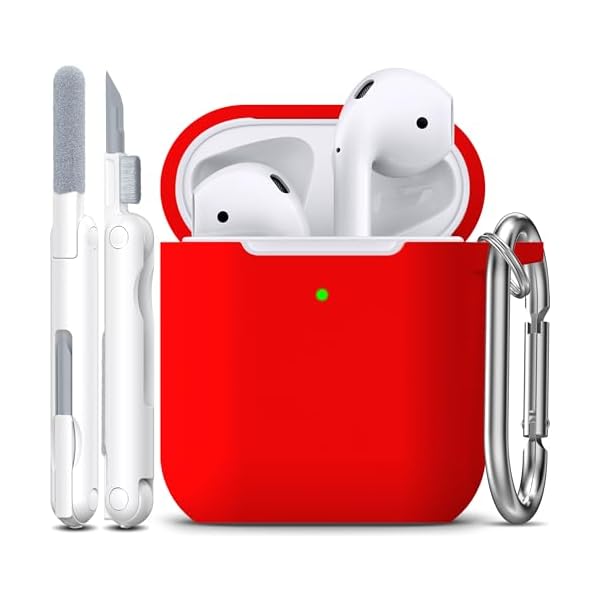 R-fun Compatible with AirPods Case Cover, Soft Silicone Protective Cover with Keychain for Women Men Compatible with Apple AirPods 2nd 1st Generation Charging Case, Front LED Visible,Red