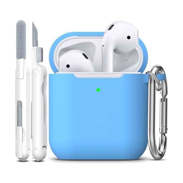 R-fun Compatible with AirPods Case Cover, Soft Silicone Protective Cover with Keychain for Women Men Compatible with Apple AirPods 2nd 1st Generation Charging Case, Front LED Visible,Light Blue