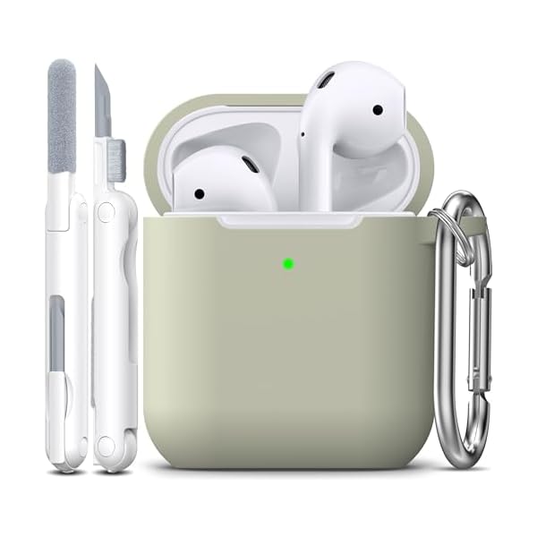 R-fun Compatible with AirPods Case Cover, Soft Silicone Protective Cover with Keychain for Women Men Compatible with Apple AirPods 2nd 1st Generation Charging Case, Front LED Visible,Brick Green