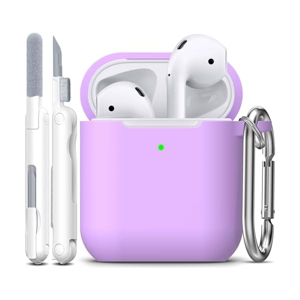 R-fun Compatible with AirPods Case Cover, Soft Silicone Protective Cover with Keychain for Women Men Compatible with Apple AirPods 2nd 1st Generation Charging Case, Front LED Visible,Lavender