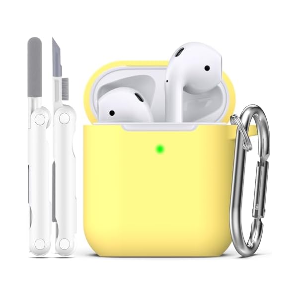 R-fun Compatible with AirPods Case Cover, Soft Silicone Protective Cover with Keychain for Women Men Compatible with Apple AirPods 2nd 1st Generation Charging Case, Front LED Visible,Yellow