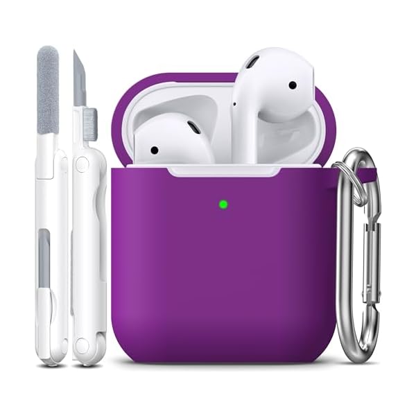 R-fun Compatible with AirPods Case Cover, Soft Silicone Protective Cover with Keychain for Women Men Compatible with Apple AirPods 2nd 1st Generation Charging Case, Front LED Visible,Plum