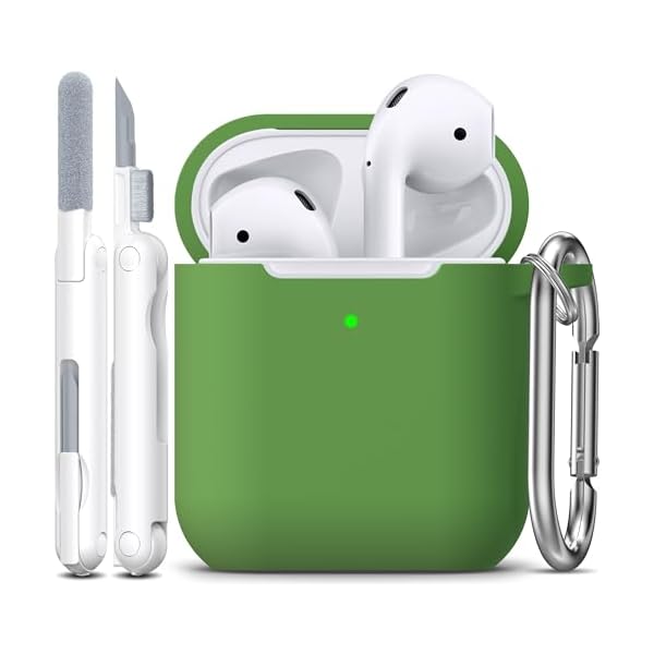 R-fun Compatible with AirPods Case Cover, Soft Silicone Protective Cover with Keychain for Women Men Compatible with Apple AirPods 2nd 1st Generation Charging Case, Front LED Visible,Olive Green