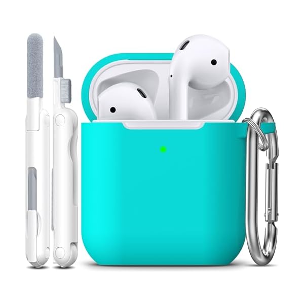 R-fun Compatible with AirPods Case Cover, Soft Silicone Protective Cover with Keychain for Women Men Compatible with Apple AirPods 2nd 1st Generation Charging Case, Front LED Visible,Teal