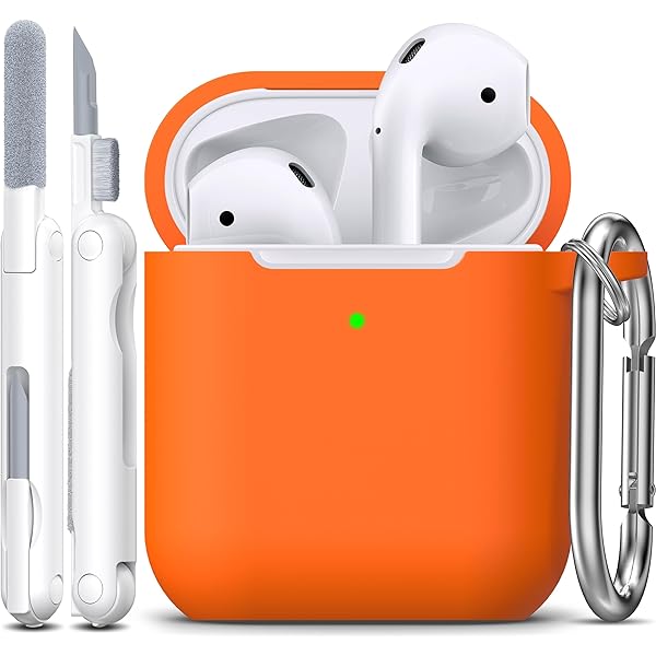 R-fun Compatible with AirPods Case Cover, Soft Silicone Protective Cover with Keychain for Women Men Compatible with Apple AirPods 2nd 1st Generation Charging Case, Front LED Visible,Orange
