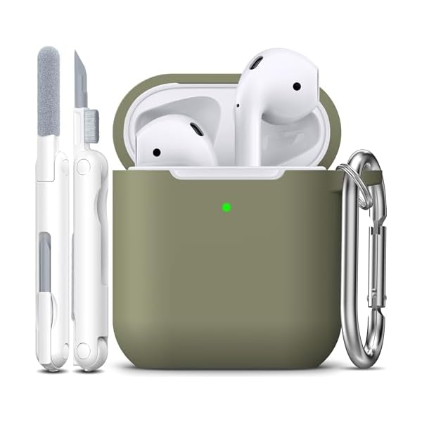 R-fun Compatible with AirPods Case Cover, Soft Silicone Protective Cover with Keychain for Women Men Compatible with Apple AirPods 2nd 1st Generation Charging Case, Front LED Visible,Olive