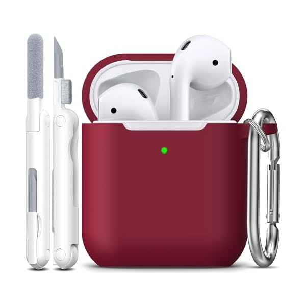 R-fun Compatible with AirPods Case Cover, Soft Silicone Protective Cover with Keychain for Women Men Compatible with Apple AirPods 2nd 1st Generation Charging Case, Front LED Visible,Wine red