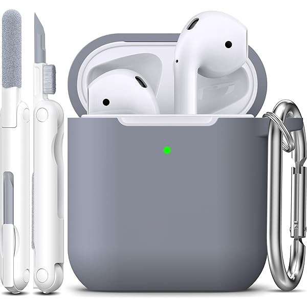 R-fun Compatible with AirPods Case Cover, Soft Silicone Protective Cover with Keychain for Women Men Compatible with Apple AirPods 2nd 1st Generation Charging Case, Front LED Visible,Dark Grey