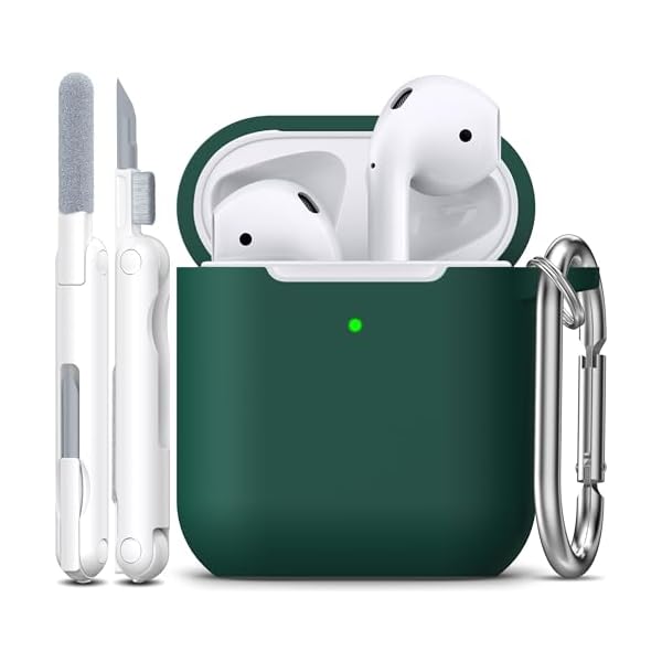 R-fun Compatible with AirPods Case Cover, Soft Silicone Protective Cover with Keychain for Women Men Compatible with Apple AirPods 2nd 1st Generation Charging Case, Front LED Visible,Black Green