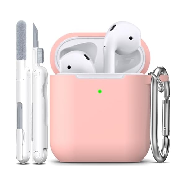 R-fun Compatible with AirPods Case Cover, Soft Silicone Protective Cover with Keychain for Women Men Compatible with Apple AirPods 2nd 1st Generation Charging Case, Front LED Visible,Pink Sand