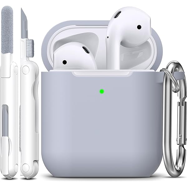 R-fun Compatible with AirPods Case Cover, Soft Silicone Protective Cover with Keychain for Women Men Compatible with Apple AirPods 2nd 1st Generation Charging Case, Front LED Visible,Pebble