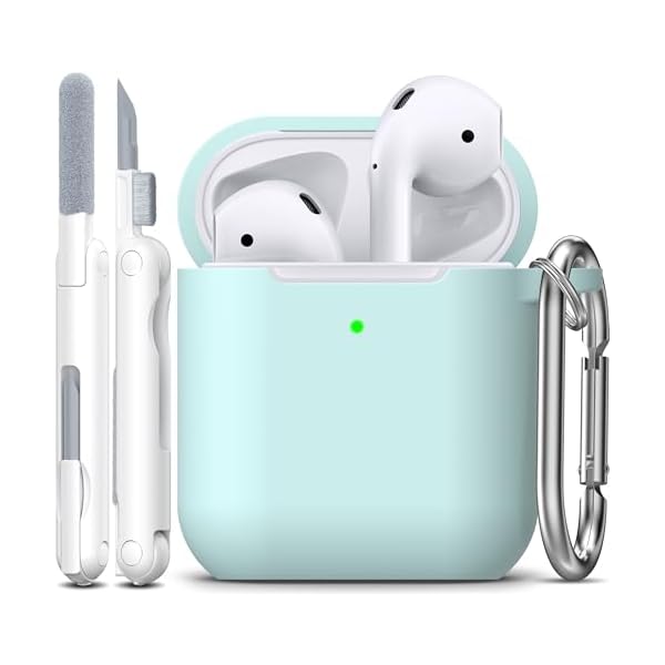 R-fun Compatible with AirPods Case Cover, Soft Silicone Protective Cover with Keychain for Women Men Compatible with Apple AirPods 2nd 1st Generation Charging Case, Front LED Visible,Turquoise