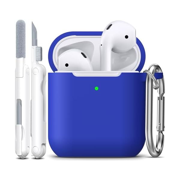 R-fun Compatible with AirPods Case Cover, Soft Silicone Protective Cover with Keychain for Women Men Compatible with Apple AirPods 2nd 1st Generation Charging Case, Front LED Visible,Blue