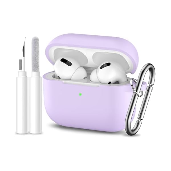 for Airpods Pro 2 Case with Cleaner Kit,Soft Silicone Full Protective Cover for AirPods Pro Case Women Men,Compatible for Apple Airpods Pro 2/Pro with Keychain,Front LED Visible, Lightpurple