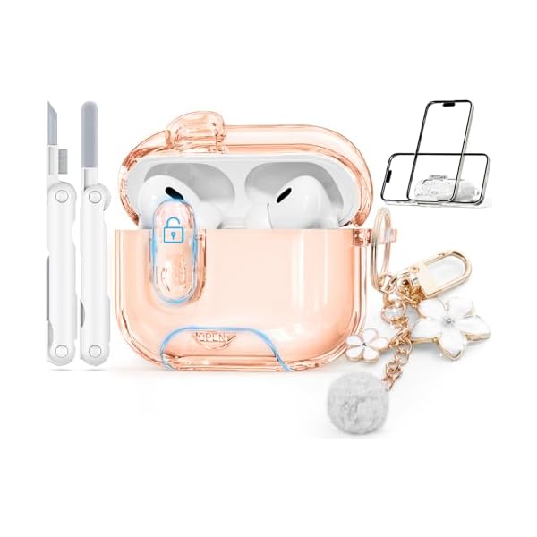 (with Safety Lock) for AirPods Pro 2nd/1st Generation Case with Cleaner Kit,Soft TPU Clear AirPods Pro Cover,Port Dust and Stand Design,Full Protection iPod Pro Charging Case (Desert Gold)