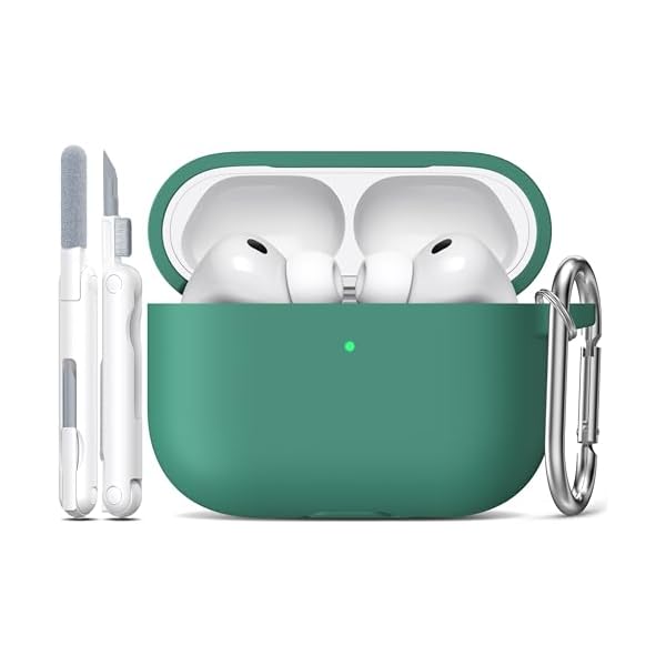 R-fun for AirPods Pro 3 Case (2025), Soft Silicone Protective Case Cover Compatible with Apple AirPods Pro 3rd Generation (USB-C Cable) for Women Men with Cleaning Kit and Keychain, Pine Green