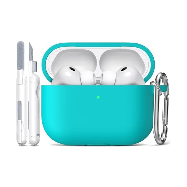 R-fun for AirPods Pro 3 Case (2025), Soft Silicone Protective Case Cover Compatible with Apple AirPods Pro 3rd Generation (USB-C Cable) for Women Men with Cleaning Kit and Keychain, Teal
