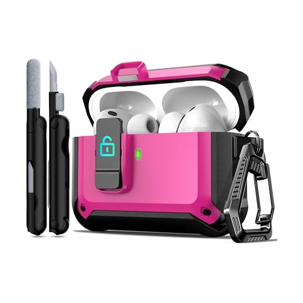 R-fun for AirPods Pro 3 Case (2025) Cover with Cleaning Kit, Military-Grade Heavy-Duty Drop-Resistant with Auto Pop-Up Lid for AirPods Pro 3rd Generation 2025 USB-C Charging Case, Rose Pink