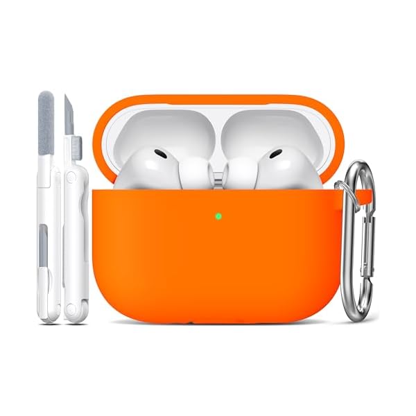 R-fun for AirPods Pro 3 Case (2025), Soft Silicone Protective Case Cover Compatible with Apple AirPods Pro 3rd Generation (USB-C Cable) for Women Men with Cleaning Kit and Keychain, Orange