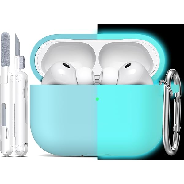 R-fun for AirPods Pro 3 Case (2025), Soft Silicone Protective Case Cover Compatible with Apple AirPods Pro 3rd Generation (USB-C Cable) for Women Men with Cleaning Kit and Keychain, Glow Blue