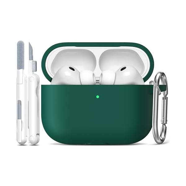 R-fun for AirPods Pro 3 Case (2025), Soft Silicone Protective Case Cover Compatible with Apple AirPods Pro 3rd Generation (USB-C Cable) for Women Men with Cleaning Kit and Keychain, Black Green