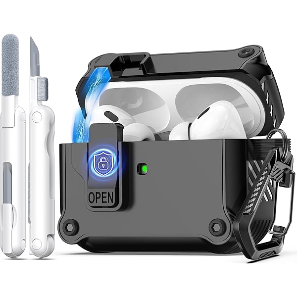 R-fun Compatible with AirPods Pro 2nd Generation 2023(USB-C),2022(Lightning Cable),1st Gen 2019 Charging Case, Full Drop Protection Auto Pop-Up Lid Design with Cleaner Kit,Black