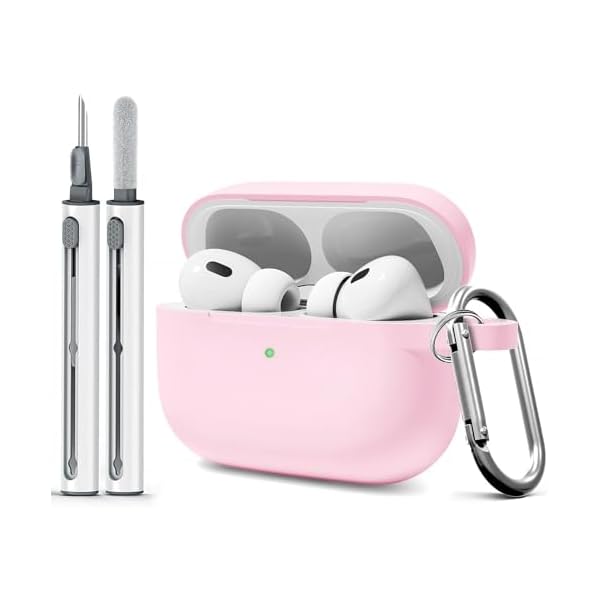 for AirPods Pro Case Cover with Cleaner Kit,Soft Silicone Case for Air Pod Pro 1st/2nd Generation-Light Pink