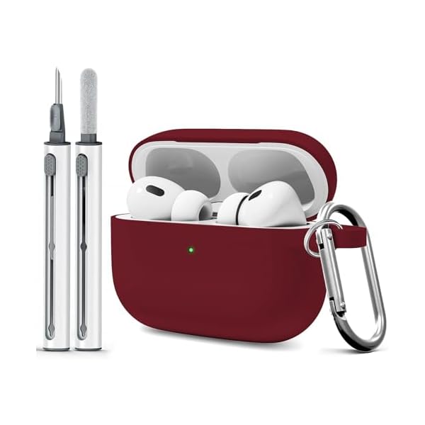for AirPods Pro Case Cover with Cleaner Kit,Soft Silicone Case for Apple AirPod Pro 1st/2nd Generation,AirPods Pro/Pro 2 Case Accessories with Keychain-Wine Red