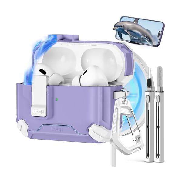 Compatible with AirPods Pro 2nd/1st Generation Case Cover,with Cleaner kit,Automatic Snap Switch Secure for iPod Pro Charging Case (USB-C/Lightning Cable) (2023/2022/2019)