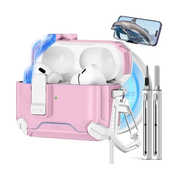 Compatible with AirPods Pro 2nd/1st Case,Magnetic Automatic Lock with Phone Stand & Cleaning Kit,Compatible with Magsafe Cover -s-Pink