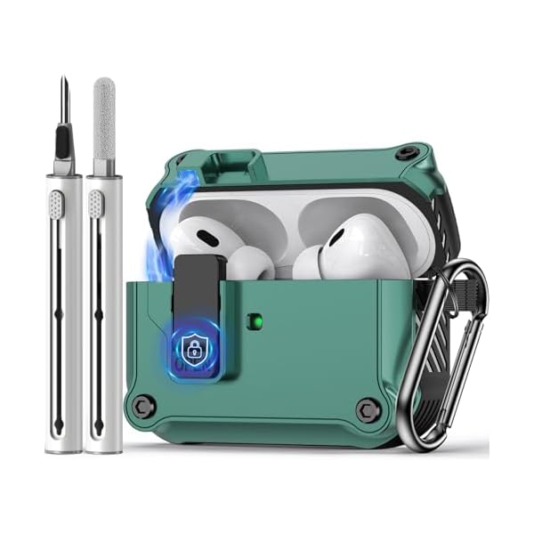 Compatible with AirPods Pro 2nd/1st Generation Case Cover,with Cleaner kit,Automatic Snap Switch Secure for iPod Pro Charging Case (USB-C/Lightning Cable) (2023/2022/2019)