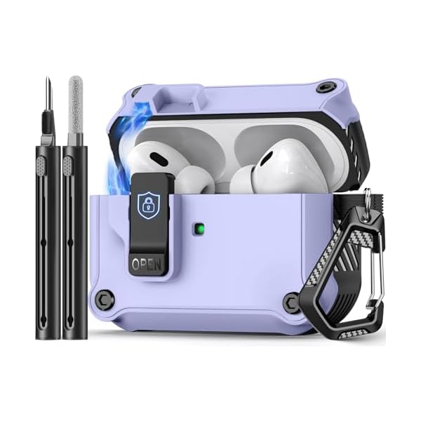 Compatible with AirPods Pro 2nd/1st Case,Magnetic Automatic Lock with Cleaning Kit,Compatible with Magsafe Cover -Purple
