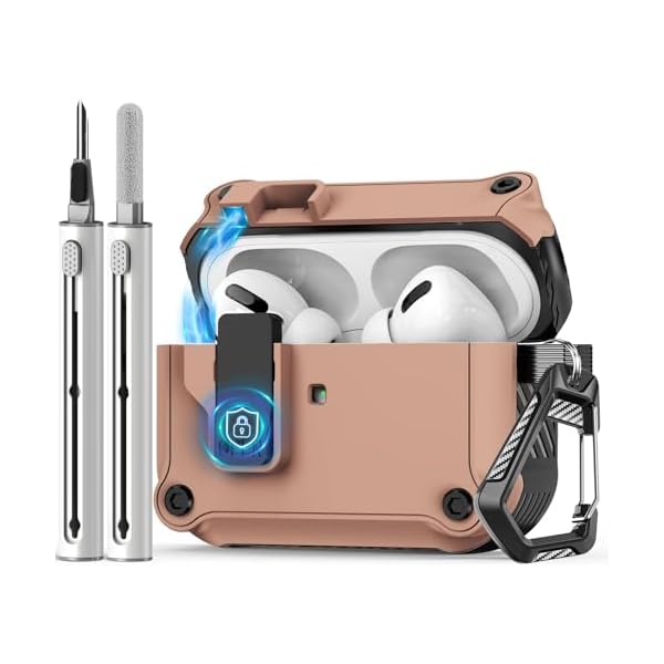 Compatible with AirPods Pro 2nd/1st Case,Magnetic Automatic Lock with Cleaning Kit,Compatible with Magsafe Cover -S-Brown