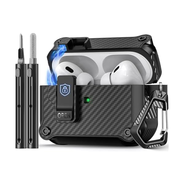 Compatible with AirPods Pro 2nd/1st Case,Magnetic Automatic Lock with Cleaning Kit,Compatible with Magsafe,Carbon Fiber Texture Cover -Black